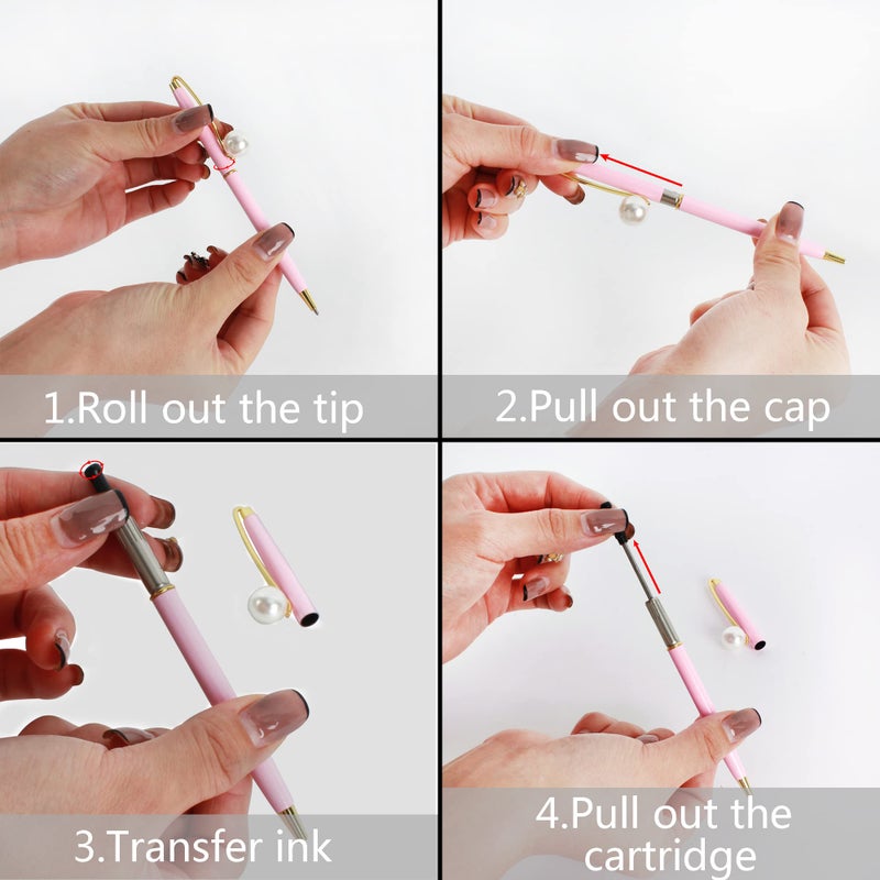 Monique 3 Pcs Pearl Decorative Metal Ballpoint Pen Ball Pen 0.7mm Fine Tip Black Ink Pink - Image 3